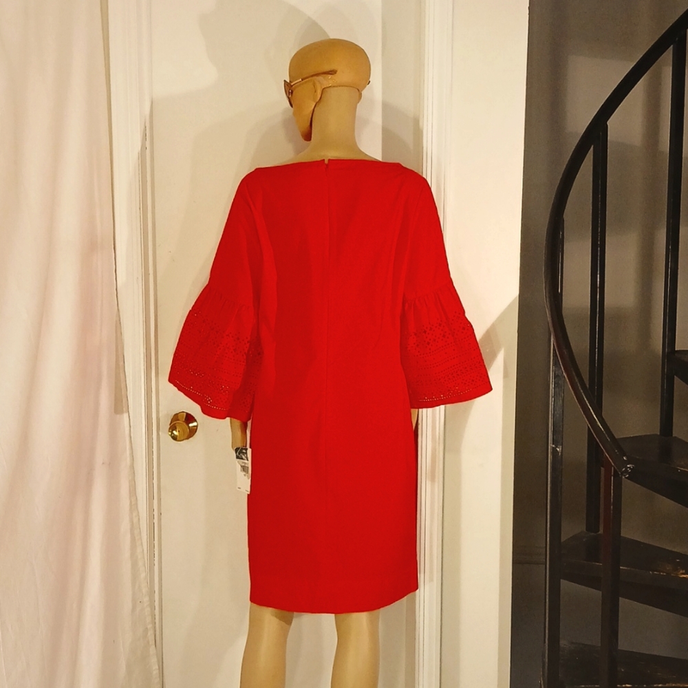 NWT Lauren Ralph Lauren Red Boat Neck Bell Sleeve Dress - Picture 7 of 12